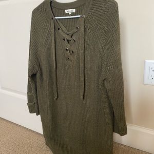Green Sweater with Criss Cross V-Neck